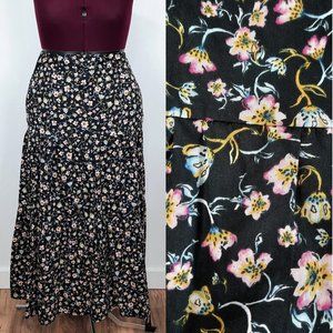 Black floral tiered boho maxi skirt - Who What Wear brand